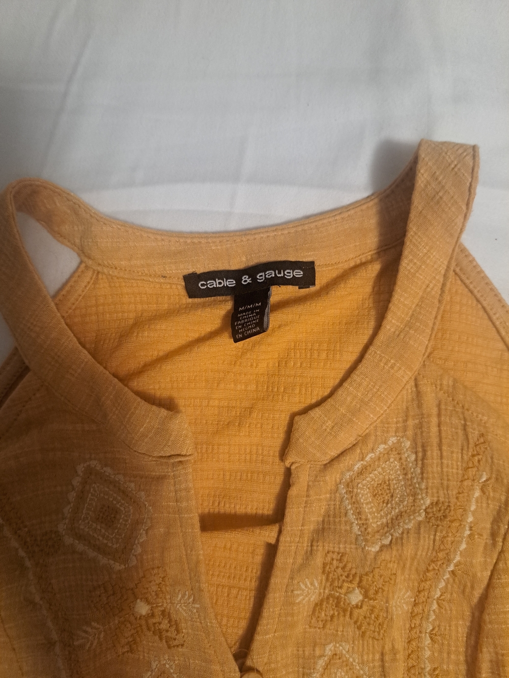 Cable & Gauge Mustard Yellow Embroidered Women’s Tank Top